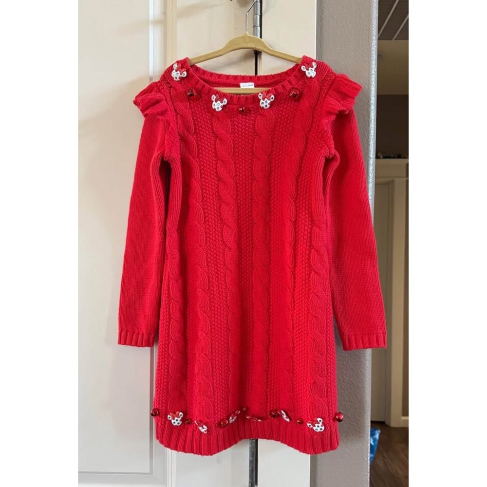 Little Girl Carters Disney Minnie Mouse Red LS Cable Knit Sweater Dress-Size 5T